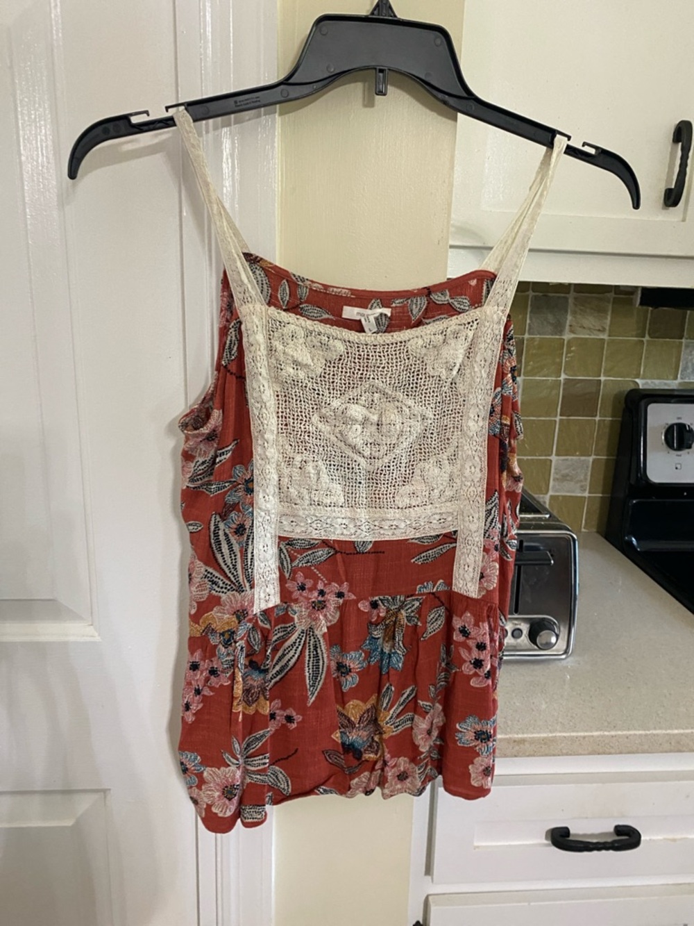 Maurices Rust Floral Camisole with Cream Lace Panel
